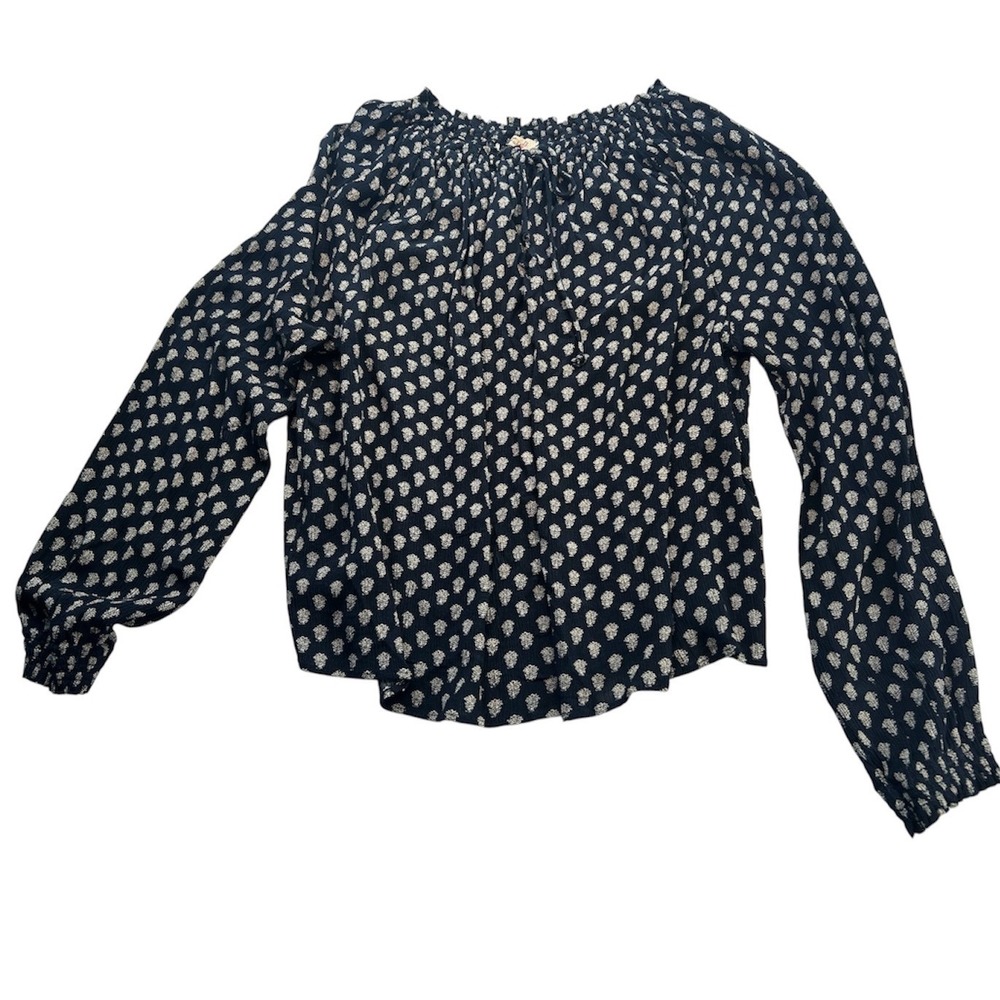 Faherty Blouse Womens Large Blue Floral Long Sleeve Peasant Top